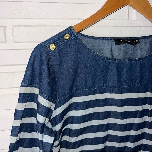 The Limited Chambray Striped Gold Button Cotton Blouse, Women’s Size Small - Picture 2 of 9